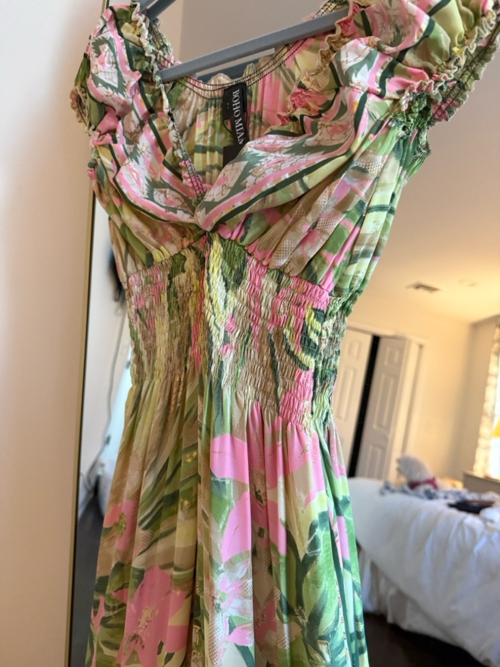 Boho Miami Pink & Green Floral Maxi Dress